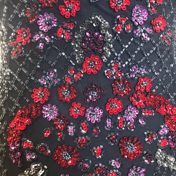 Parker Black/Red/Silver Sequin & Beaded Mini Dress - Picture 4 of 7